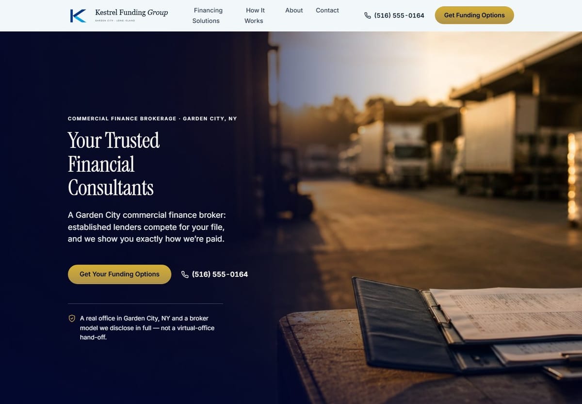 Kestrel Funding Group, a commercial finance concept by Dialed In Digital.