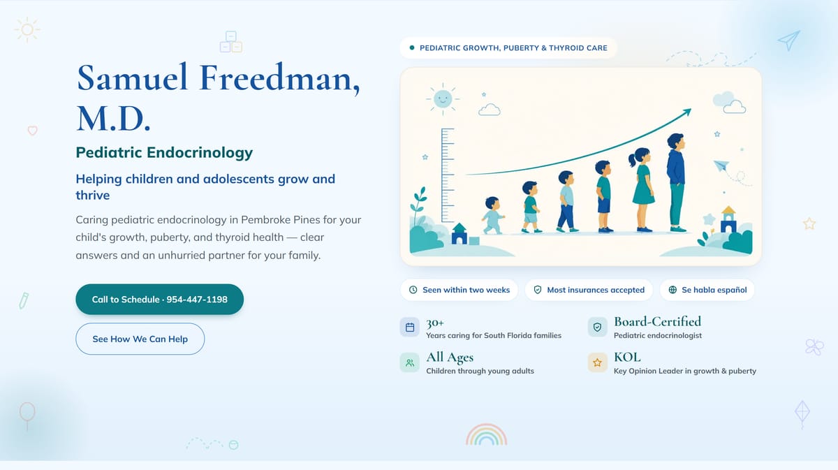 Credentials-first hero on the live Endocrine Center build.