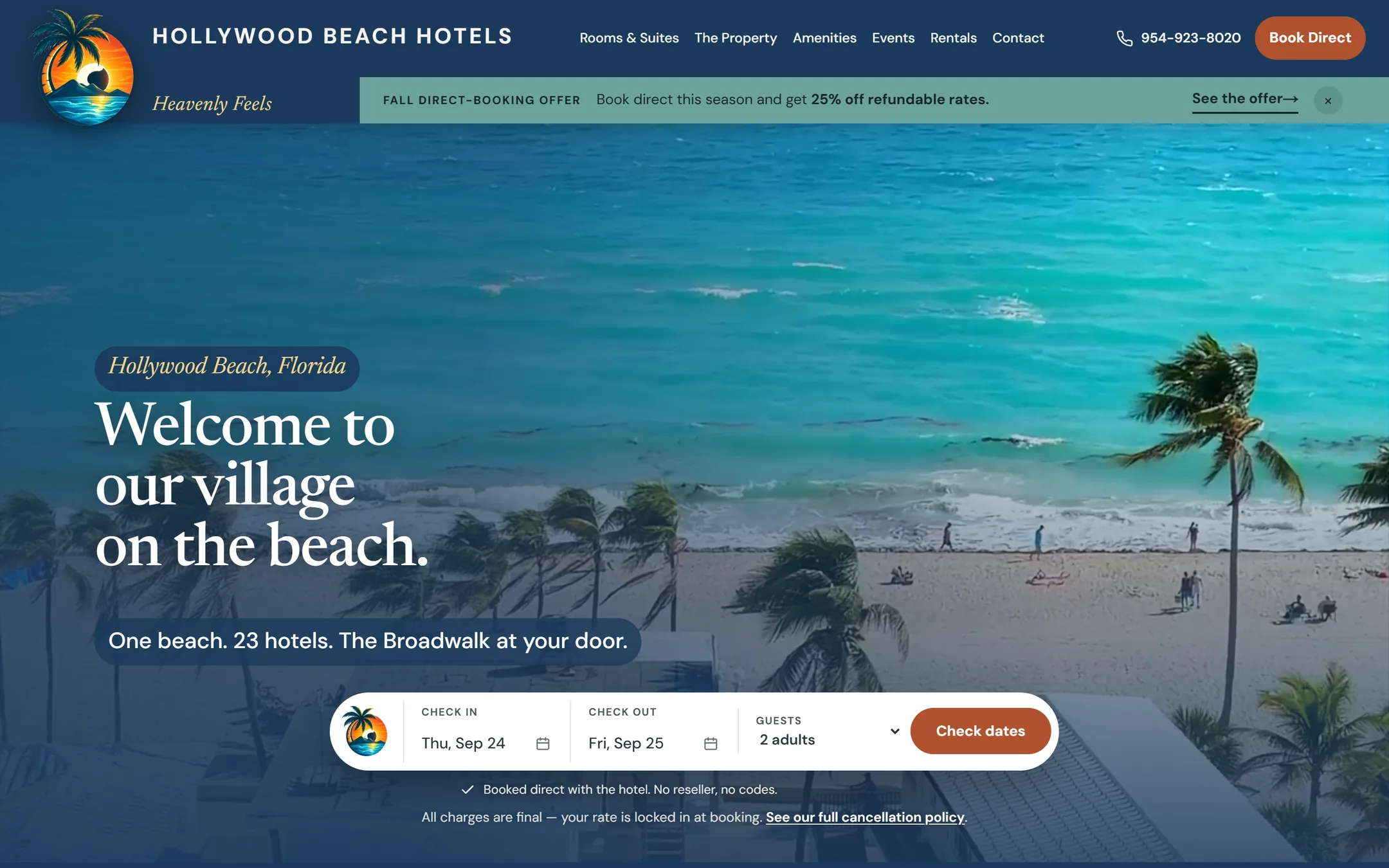 Hollywood Beach Hotels website homepage, built by Dialed In Digital